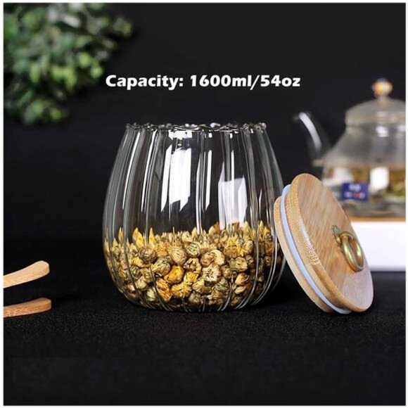 Glass Coffee Nuts Canister Airtight Storage Jar Petal Decorative - Picture 2 of 7